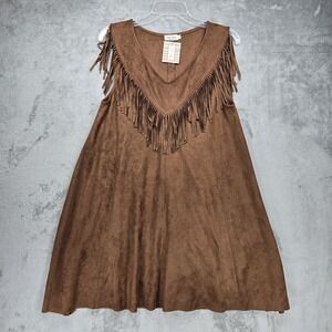 Tasha Polizzi Sleeveless Faux Suede Fringe Dress Western Boho Cowgirl Medium NWT